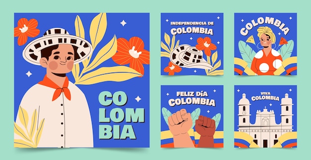 Vector flat independencia de colombia instagram posts collection