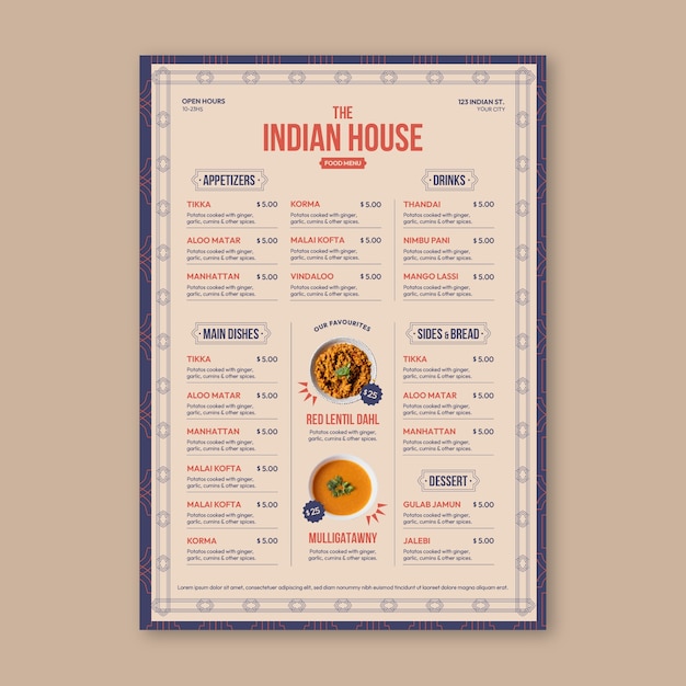 Vector flat indian food menu template