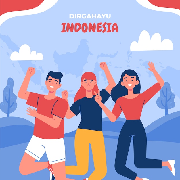 Flat indonesia independence day illustration