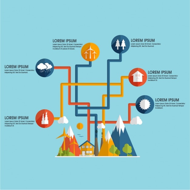 Vector flat infographic with different renewable energies