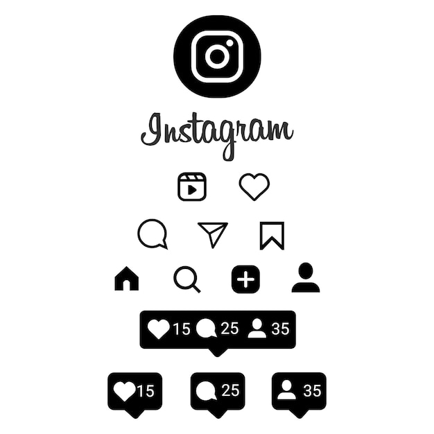 Vector flat instagram icons and notifications set with logo