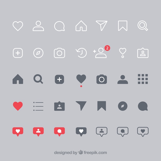 Flat instagram icons and notifications set