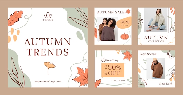 Flat instagram posts collection for autumn celebration