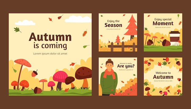 Flat instagram posts collection for autumn celebration