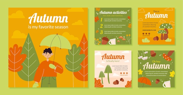 Flat instagram posts collection for autumn celebration