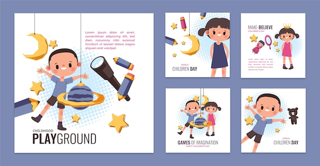 Flat instagram posts collection for children