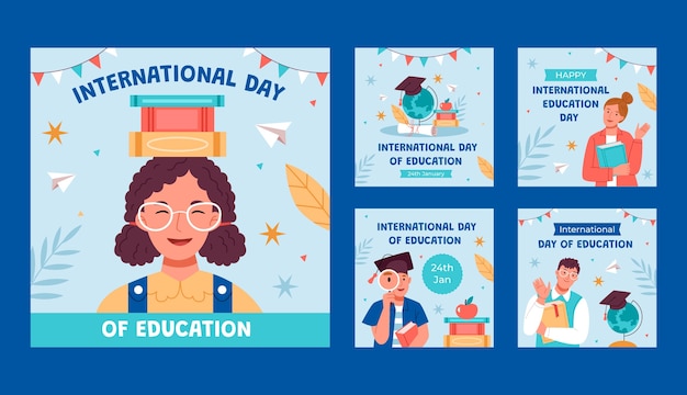 Flat instagram posts collection for international day of education