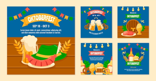 Flat instagram posts collection for oktoberfest celebration