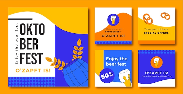 Flat instagram posts collection for oktoberfest festival