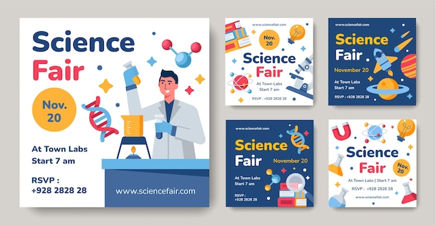 Flat instagram posts collection for science research