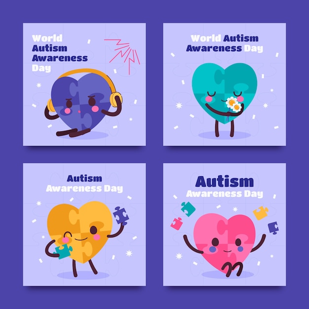 Flat instagram posts collection for world autism awareness day