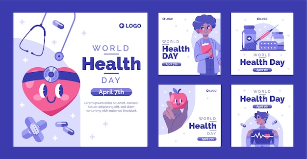 Flat instagram posts collection for world health day celebration