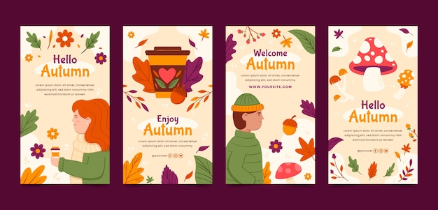 Flat instagram stories collection for autumn celebration