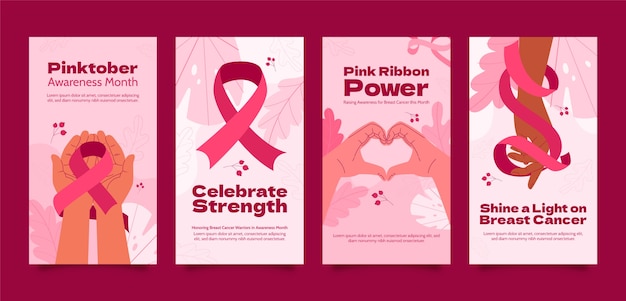 Flat instagram stories collection for breast cancer awareness month