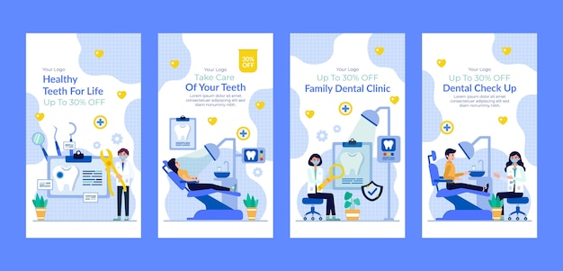 Vector flat instagram stories collection for dental clinic business