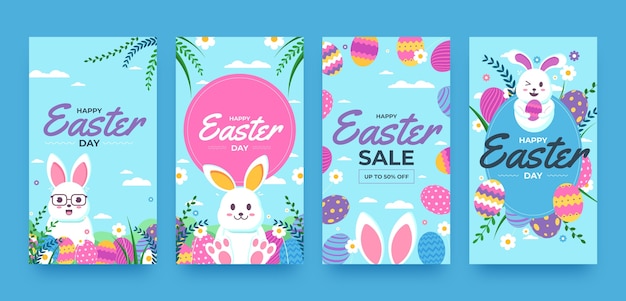 Flat instagram stories collection for easter celebration