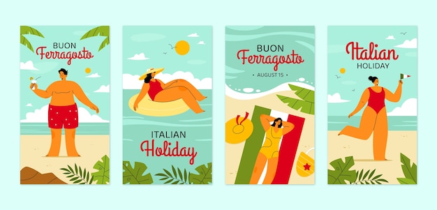 Flat instagram stories collection for ferragosto celebration