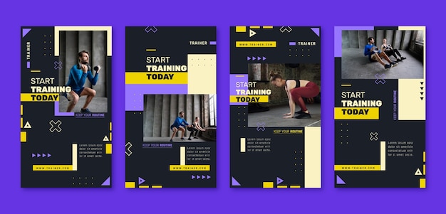 Flat instagram stories collection for gym and exercise