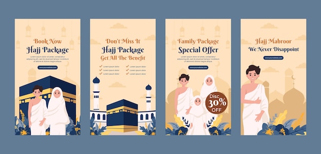 Vector flat instagram stories collection for hajj pilgrimage