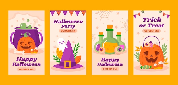 Flat instagram stories collection for halloween season celebration