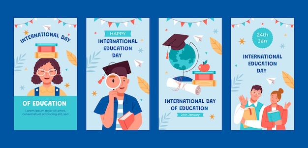 Flat instagram stories collection for international day of education