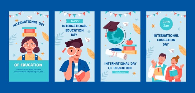 Vector flat instagram stories collection for international day of education