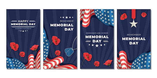 Flat instagram stories collection for usa memorial day celebration