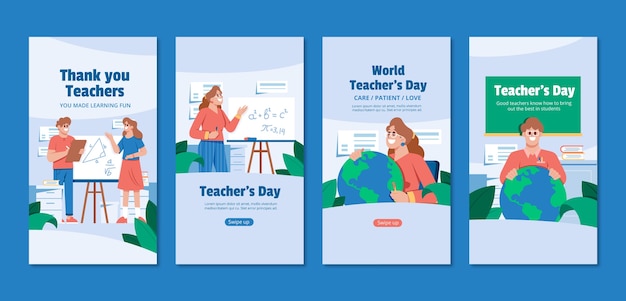 Flat instagram stories collection for world teacher's day