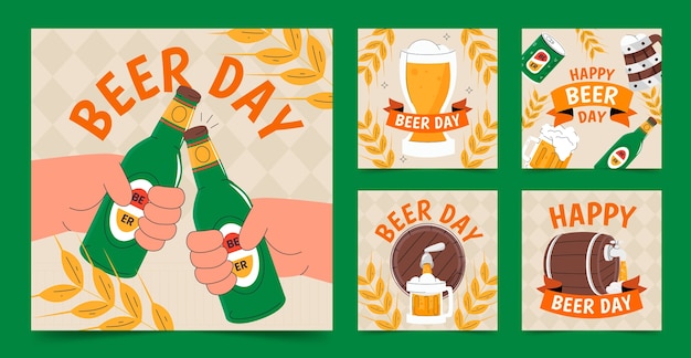 Flat international beer day instagram posts collection