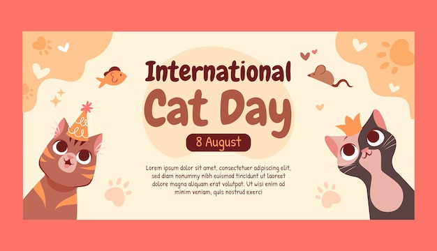 Vector flat international cat day horizontal banner template