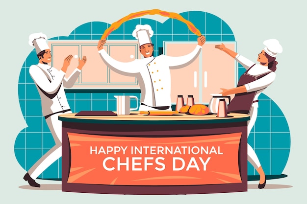 Flat international chefs day illustration