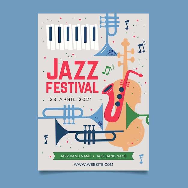 Flat international jazz day vertical poster template