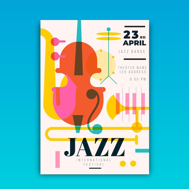 Flat international jazz day vertical poster template