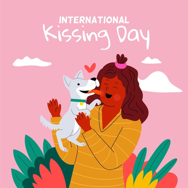 Flat international kissing day illustration