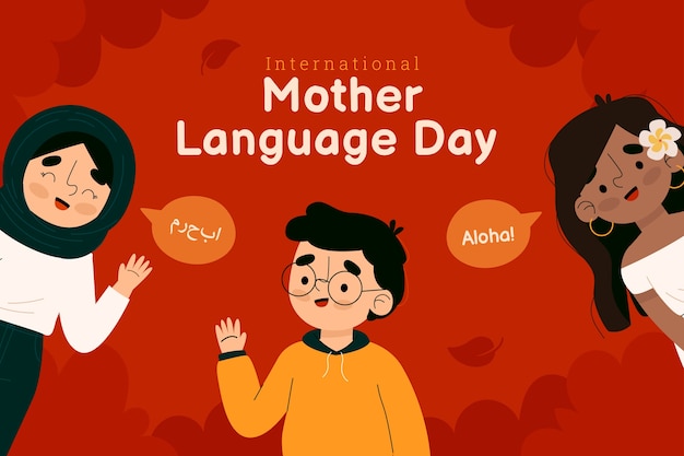 Flat international mother language day illustration