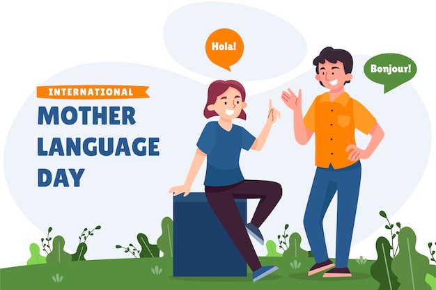 Flat international mother language day illustration