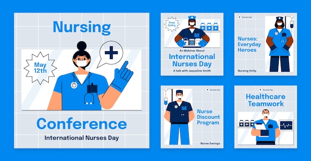 Flat international nurses day instagram posts collection