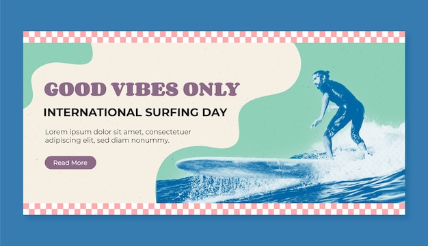 Flat international surfing day horizontal banner template