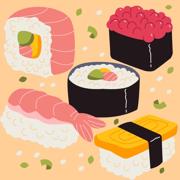 Flat international sushi day design elements collection