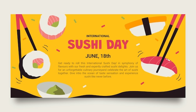 Vector flat international sushi day horizontal banner template