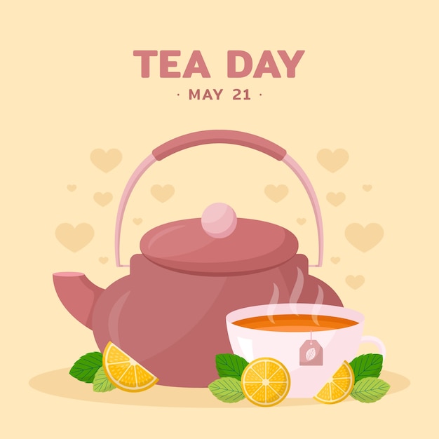 Flat international tea day illustration