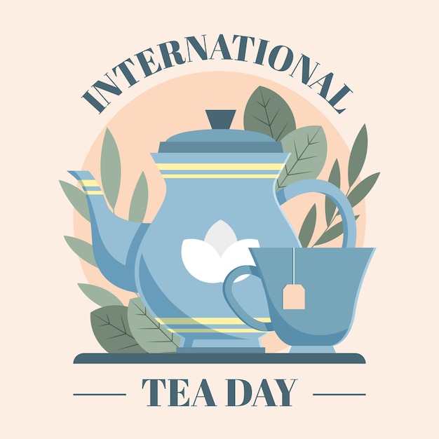 Flat international tea day illustration