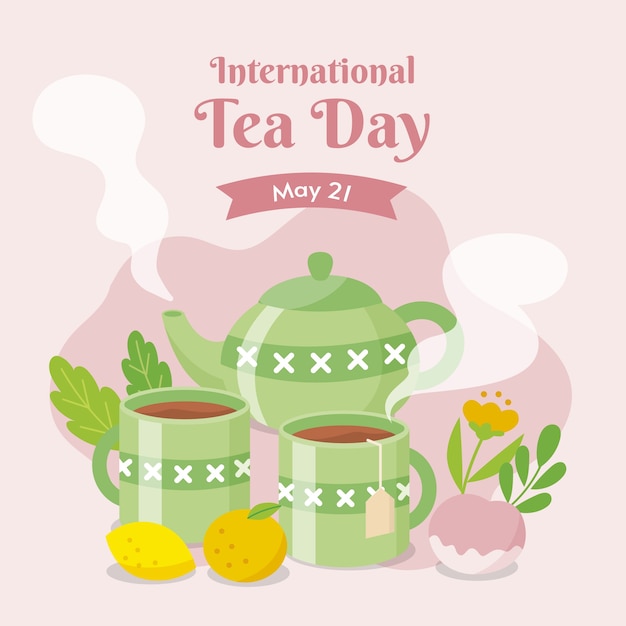 Flat international tea day illustration