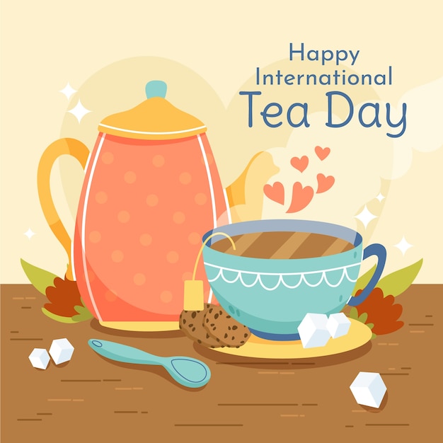 Flat international tea day illustration