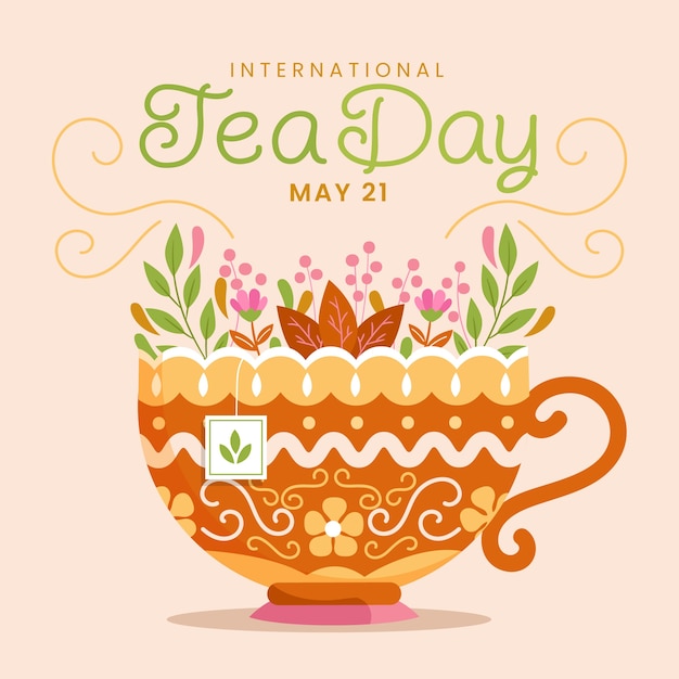 Flat international tea day illustration