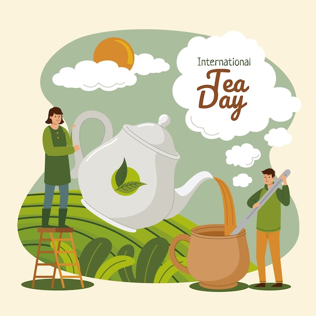 Flat international tea day illustration