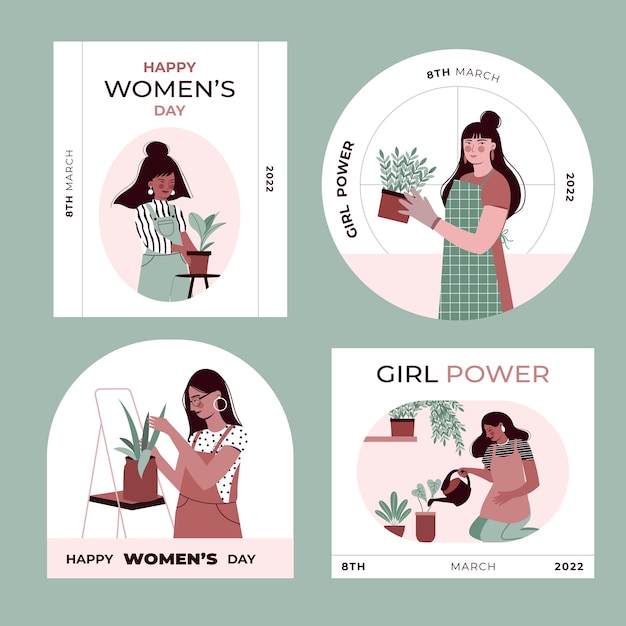 Flat international women's day badges collection