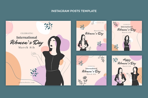 Flat international women's day instagram posts collection