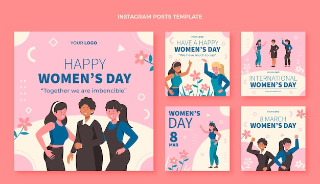 Flat international women's day instagram posts collection