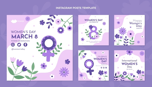 Flat international women's day instagram posts collection